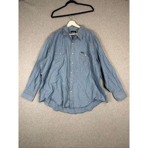 Wrangler Men's Size 19x36 Blue Denim Button Down Long Sleeve Shirt Western